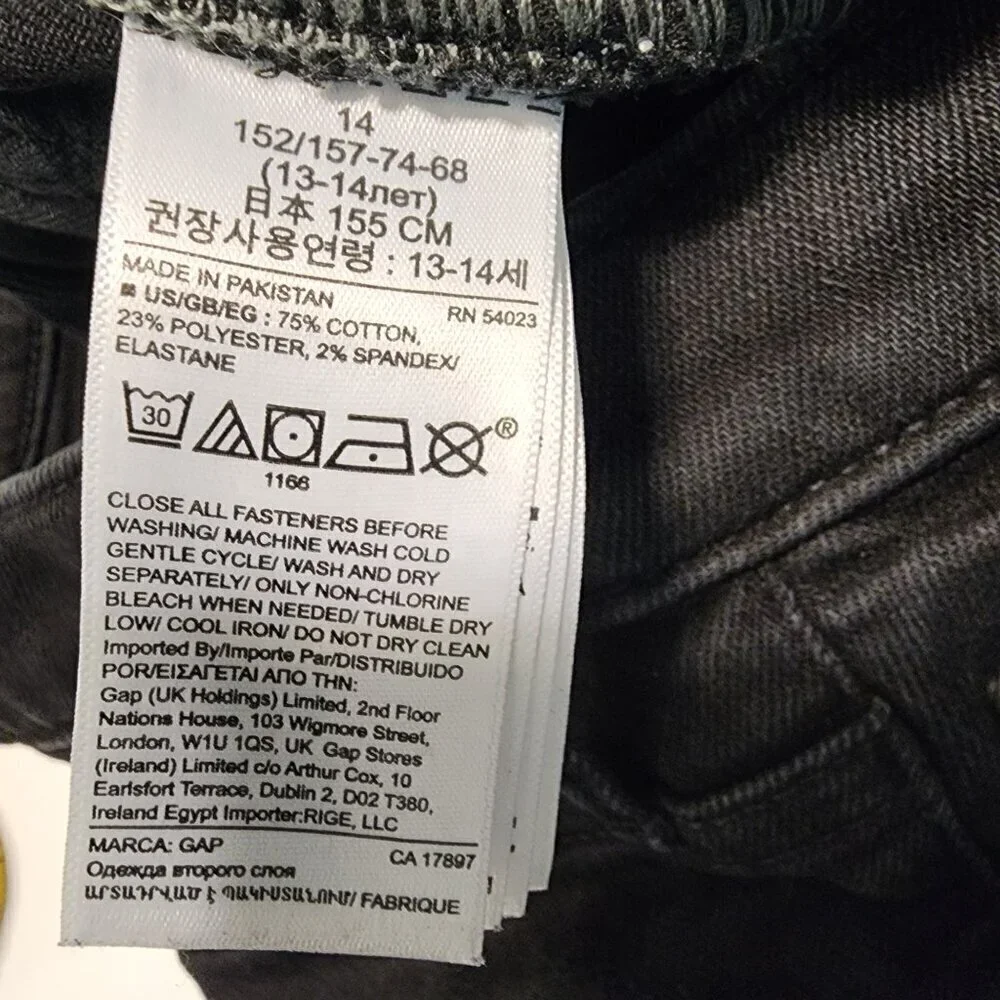 Gap black distressed skinny jeans boy sz 14